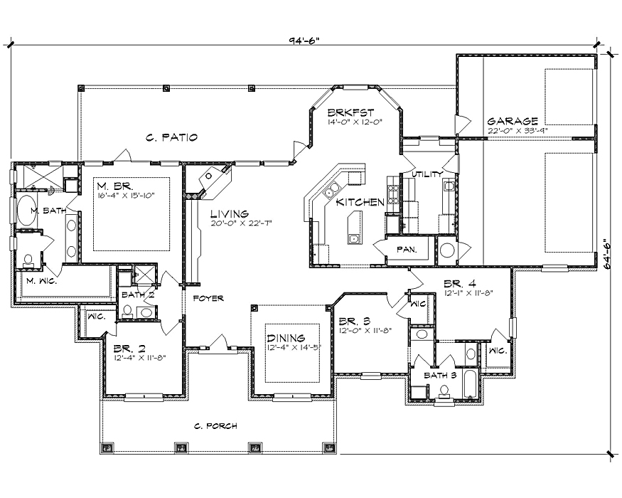 Ranch House  Plan  with 4 Bedrooms  and 3 5  Baths  Plan  4237